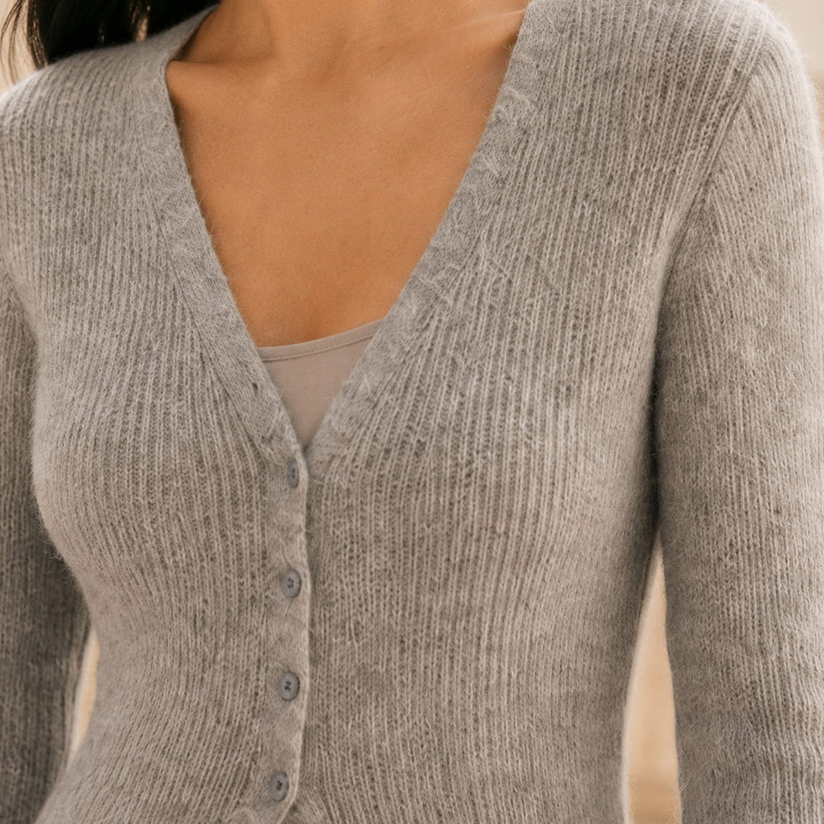 Women's V-Neck Longline Button-Front Knit Cardigan