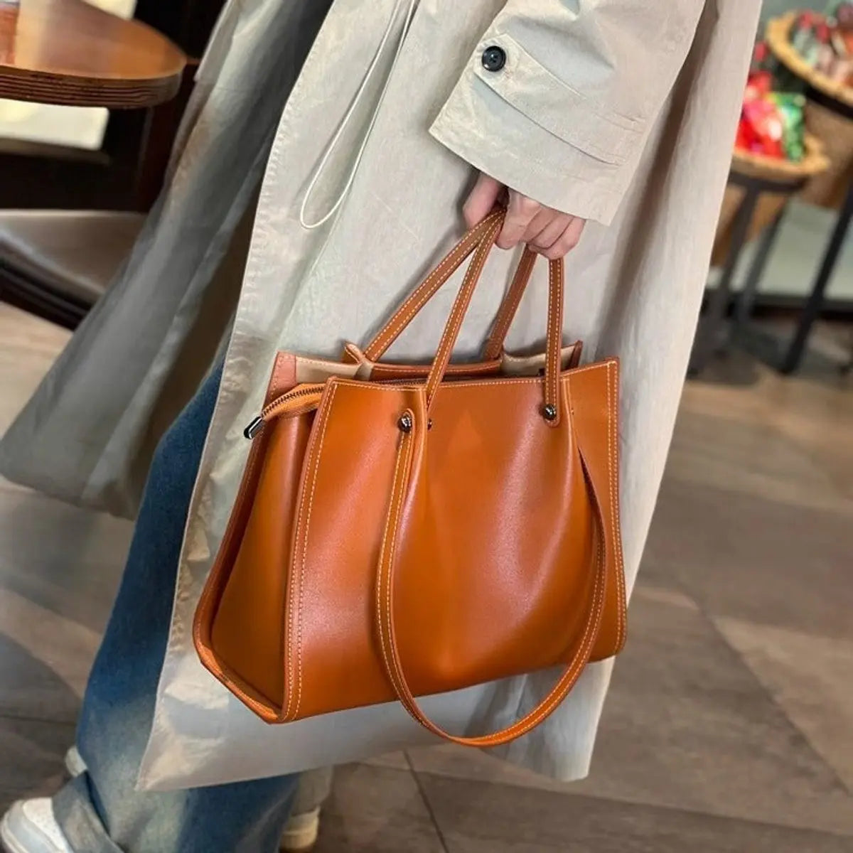 Women's Vegan Leather Minimalist Everyday Tote Bag - Sunset Yellow