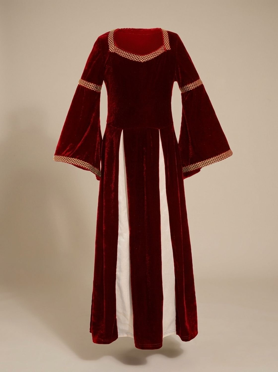 Women's Velvet Dress Defined-Waist Flared-Sleeve Medieval Maxi Gown - Wine Red