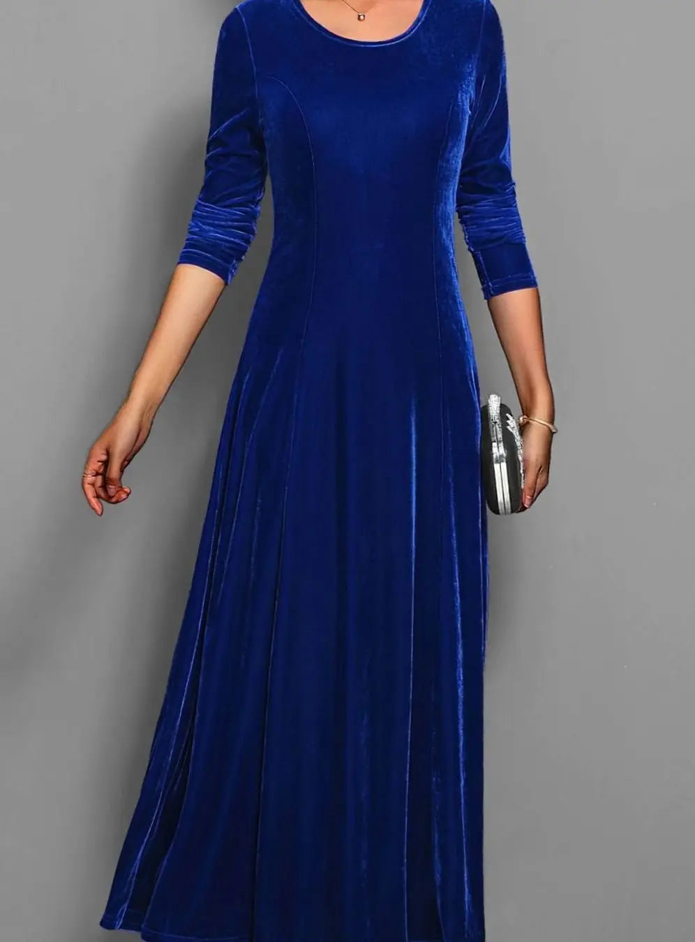 Women's Velvet Long Sleeve Formal Party Dress Maxi - Blue