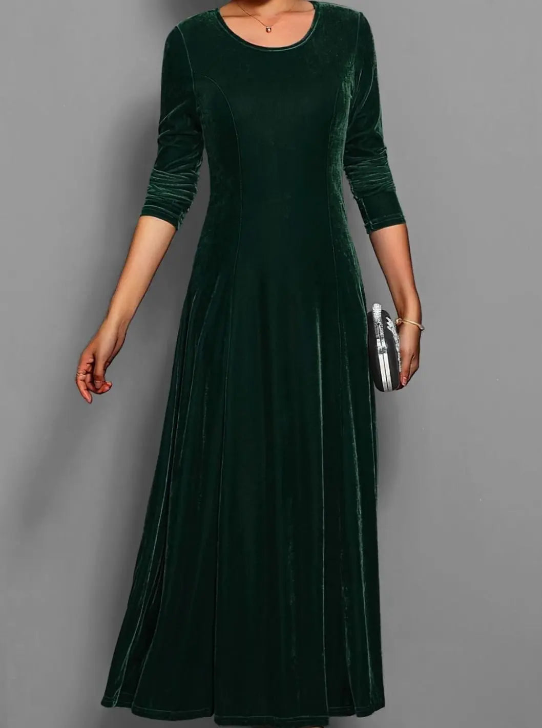 Women's Velvet Long Sleeve Formal Party Dress Maxi - Dark Green