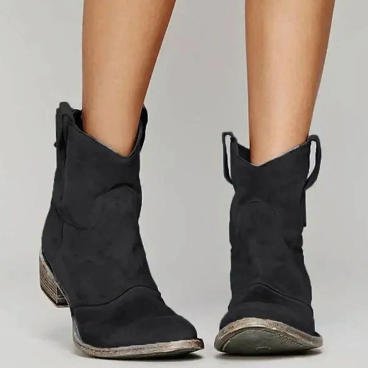 Women's Vintage Western Suede Slip-On Ankle Boots