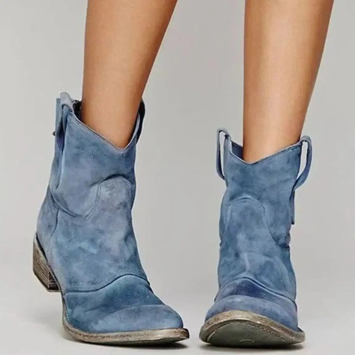 Women's Vintage Western Suede Slip-On Ankle Boots