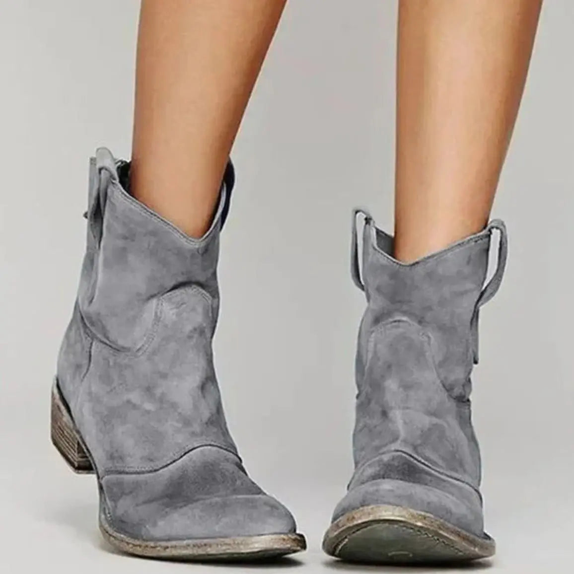 Women's Vintage Western Suede Slip-On Ankle Boots