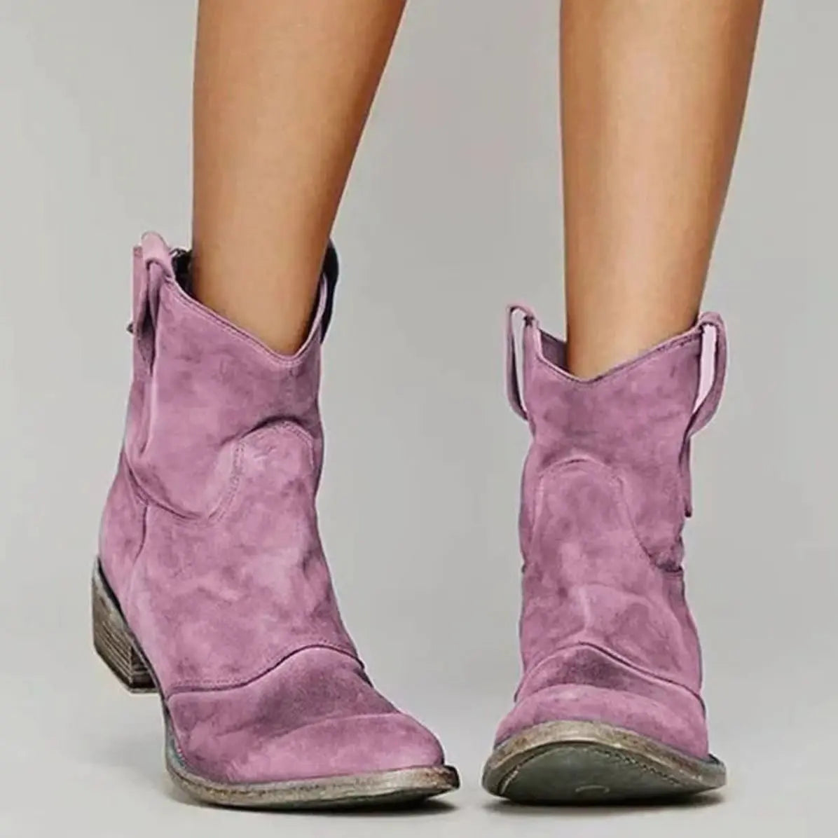 Women's Vintage Western Suede Slip-On Ankle Boots