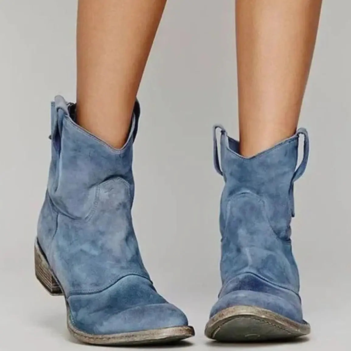 Women's Vintage Western Suede Slip-On Ankle Boots - Blue