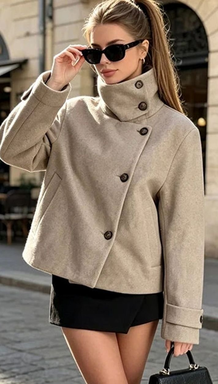 Women's Vintage Wool Blend Stand Collar Short Coat