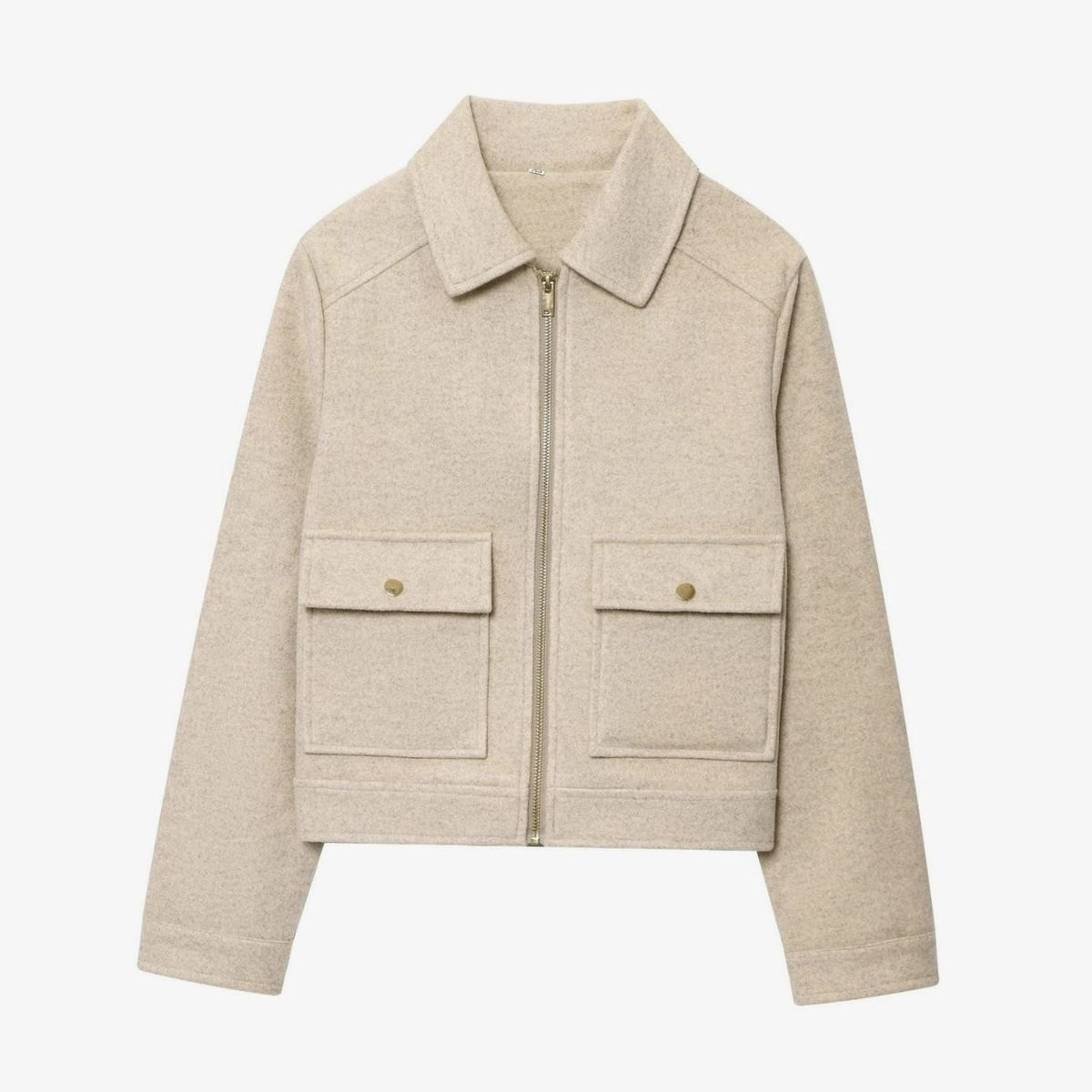 Women's Vintage Wool Blend Stand Collar Short Coat - Khaki