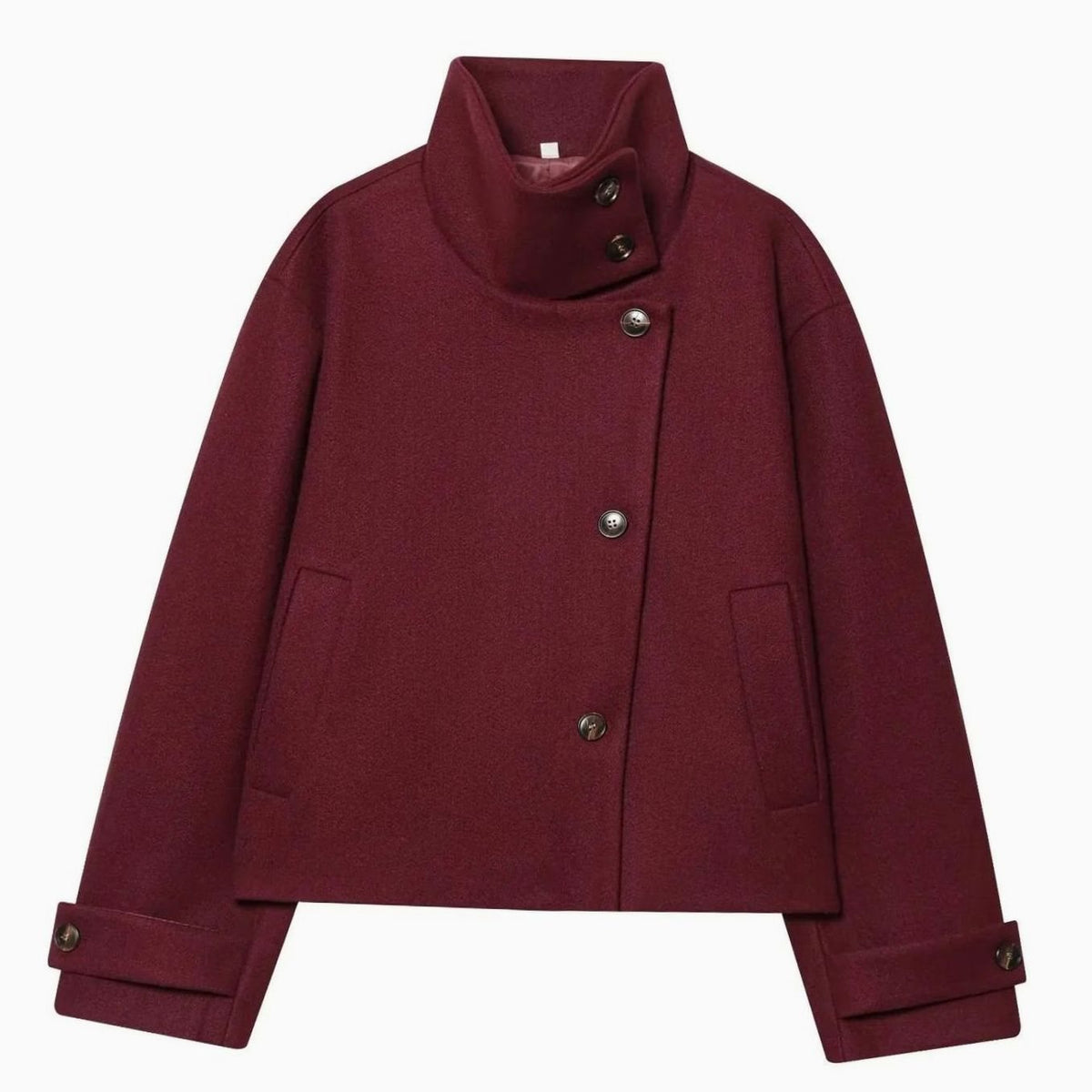 Women's Vintage Wool Blend Stand Collar Short Coat - Red
