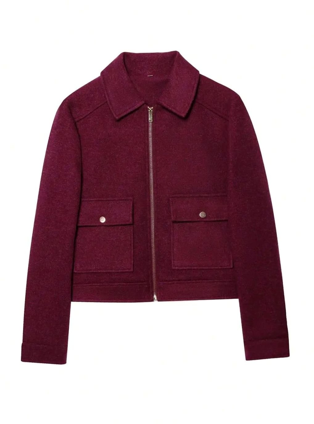 Women's Vintage Wool Blend Stand Collar Short Coat - Burgundy