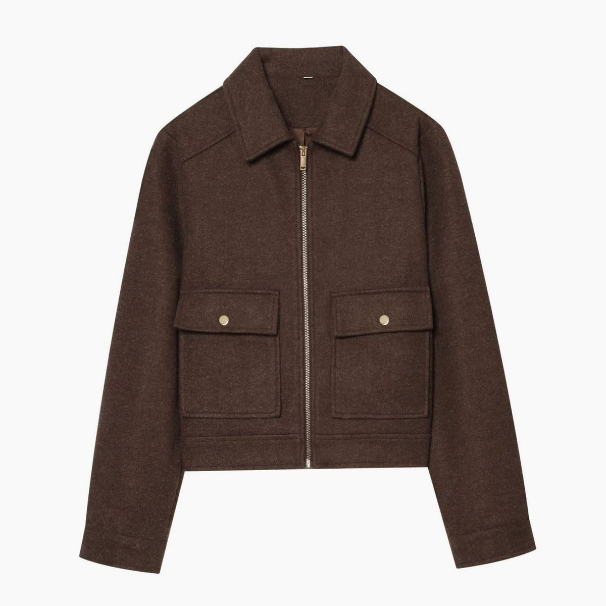 Women's Vintage Wool Blend Stand Collar Short Coat - Brown