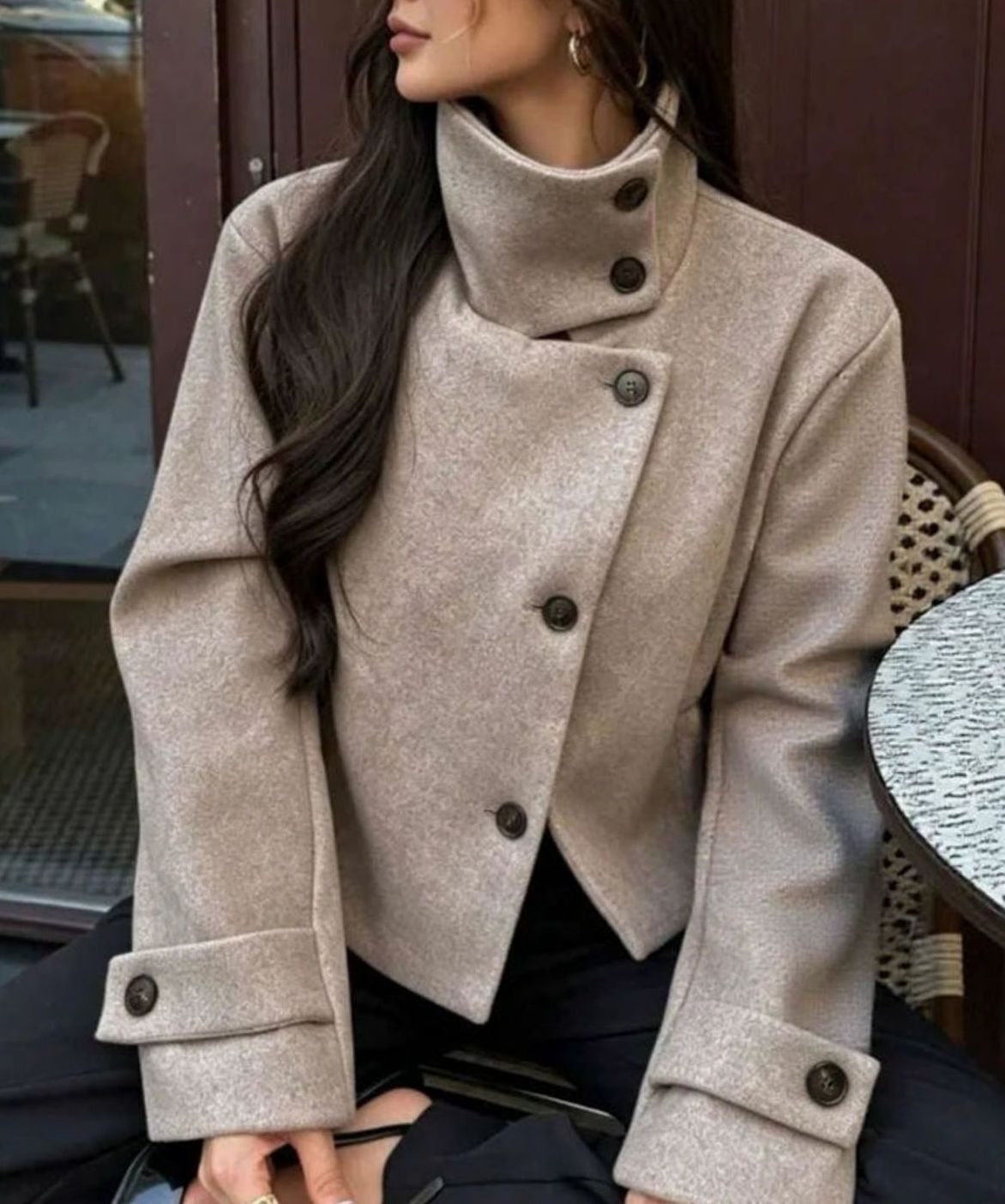 Women's Vintage Wool Blend Stand Collar Short Coat