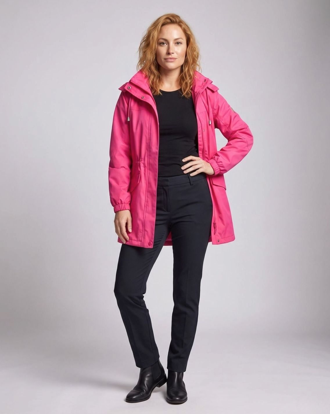 Women's Water-Repellent Hooded Longline Parka Drawstring Waist