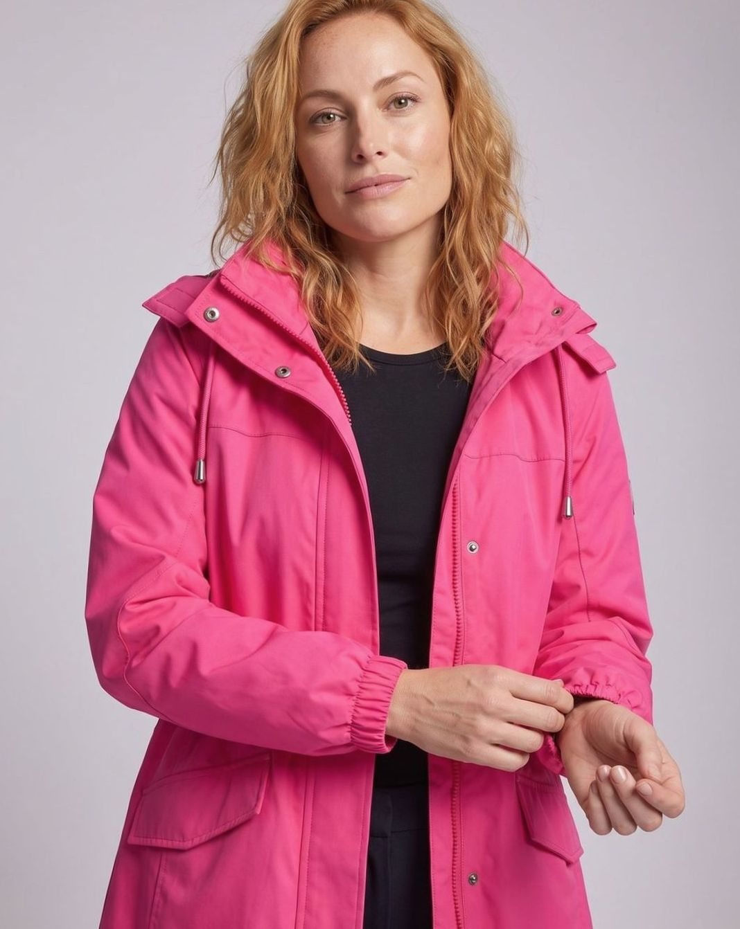 Women's Water-Repellent Hooded Longline Parka Drawstring Waist