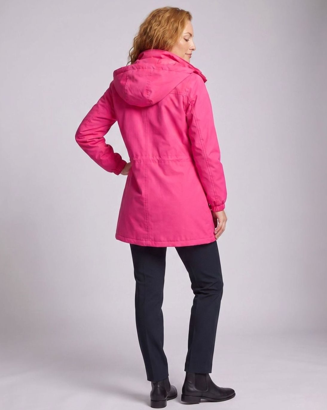 Women's Water-Repellent Hooded Longline Parka Drawstring Waist