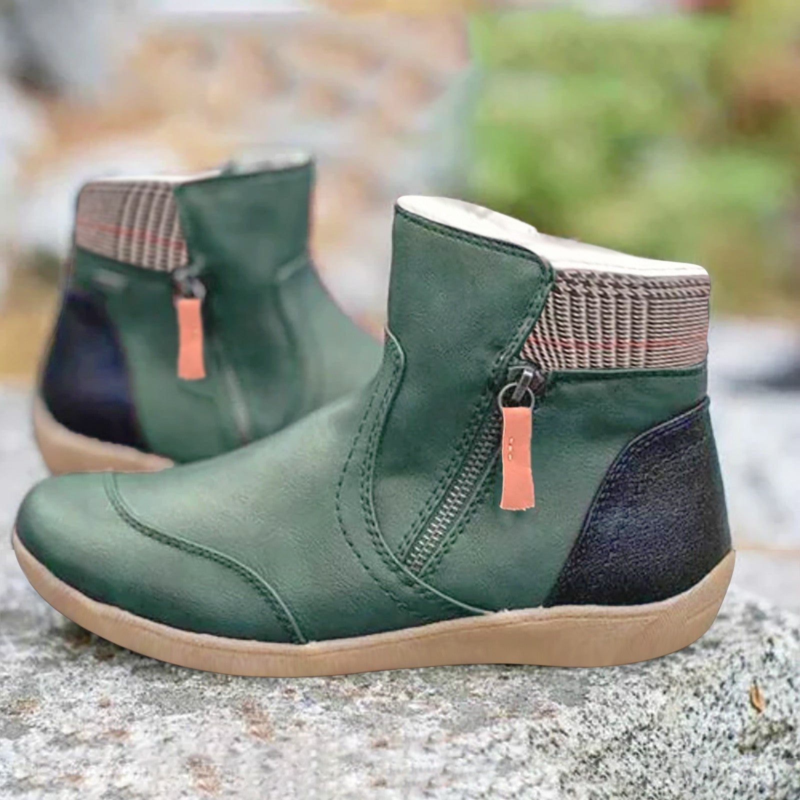 Women's Waterproof Boots Ankle Height Leather - Green