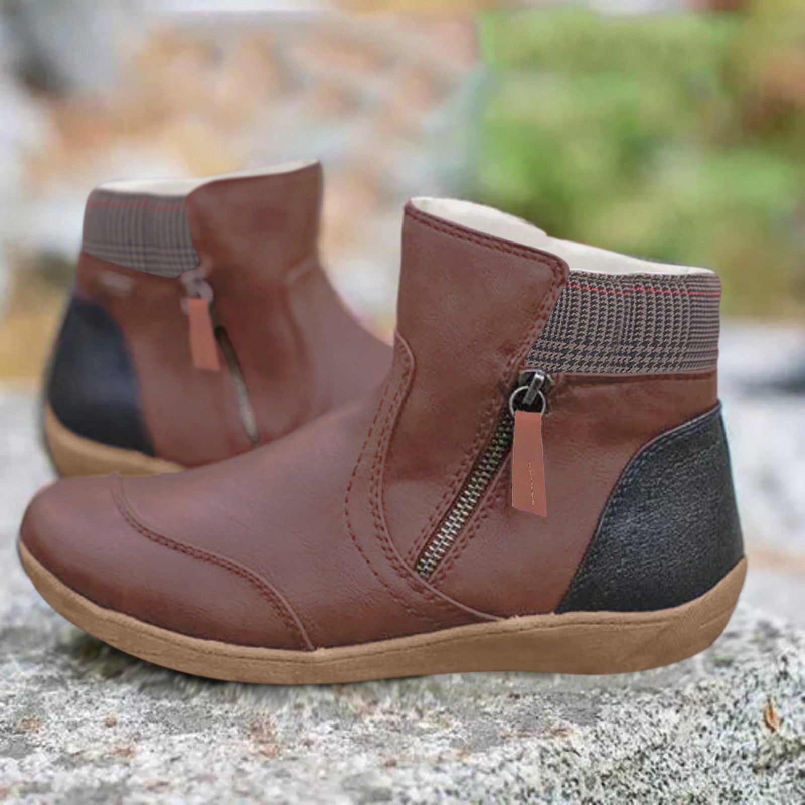 Women's Waterproof Boots Ankle Height Leather - Brown