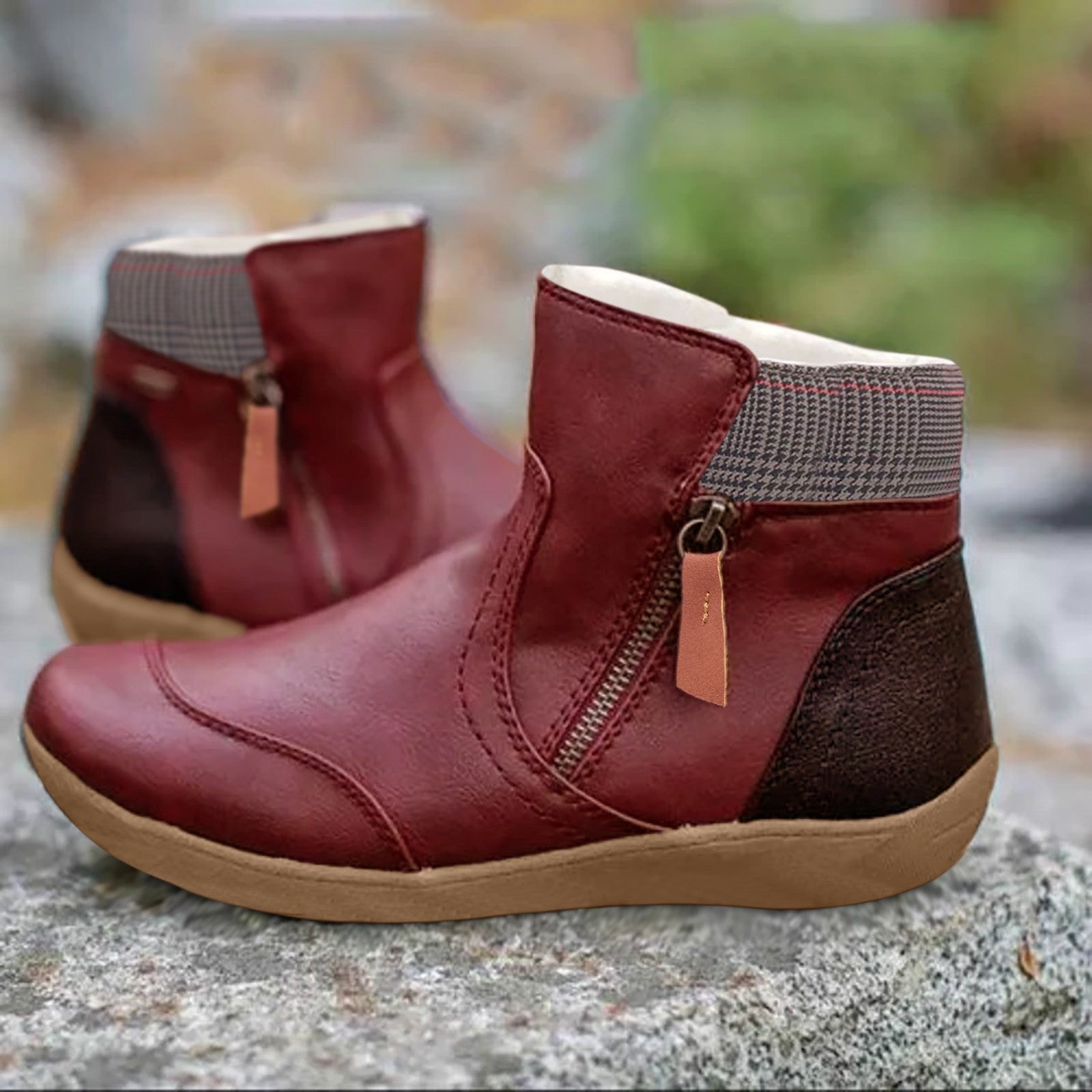 Women's Waterproof Boots Ankle Height Leather - Red