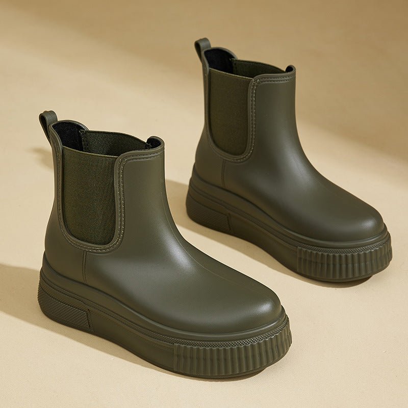 Women's Waterproof Boots Chelsea Platform Rain - Green