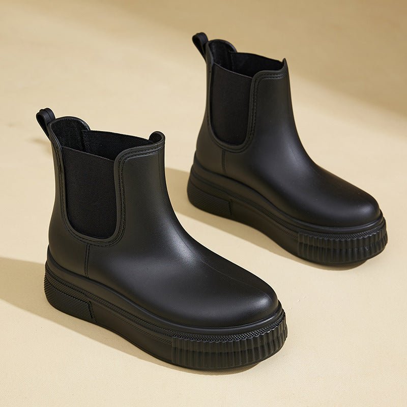 Women's Waterproof Boots Chelsea Platform Rain - Black