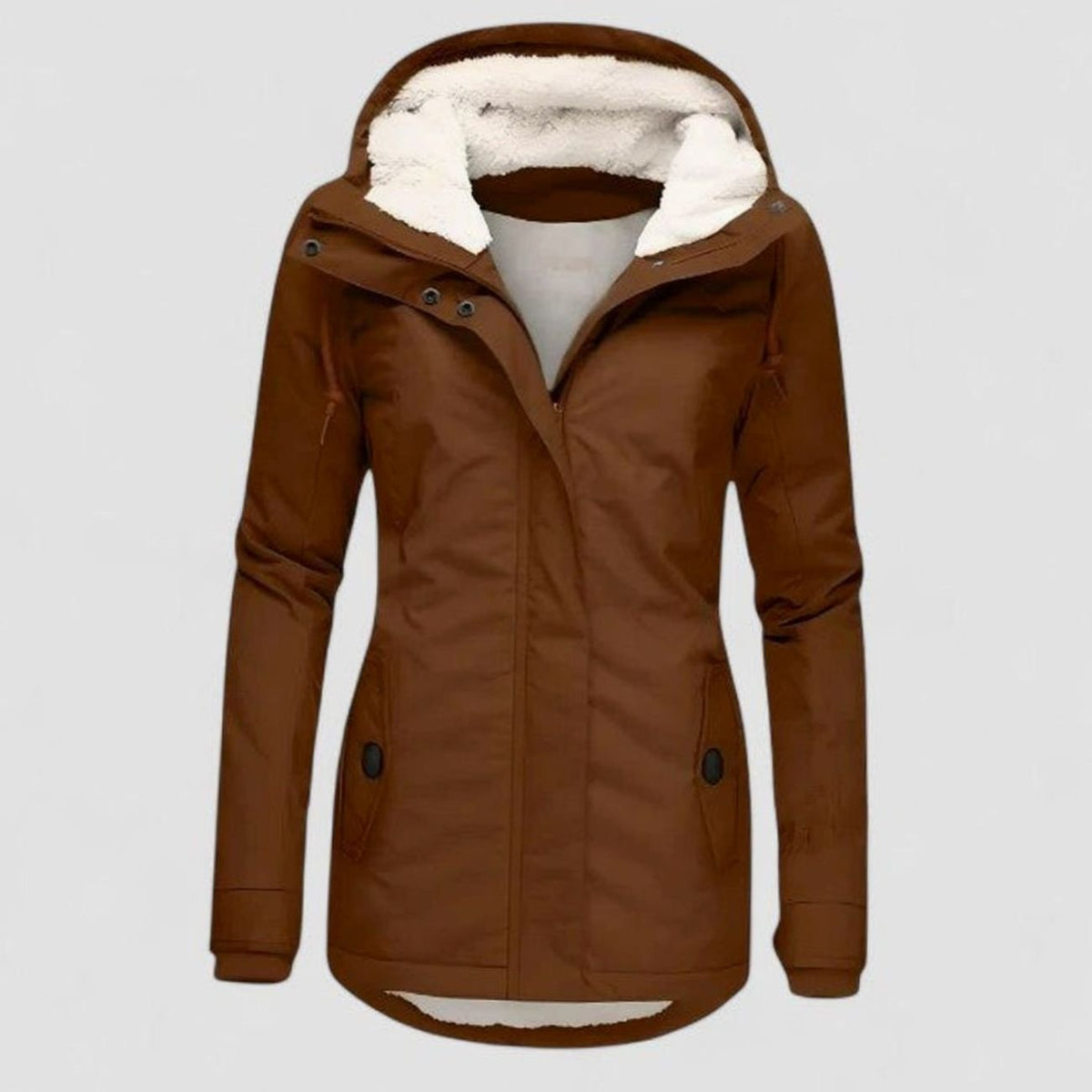 Women's Waterproof Fleece-Lined Hooded Winter Coat - Brown