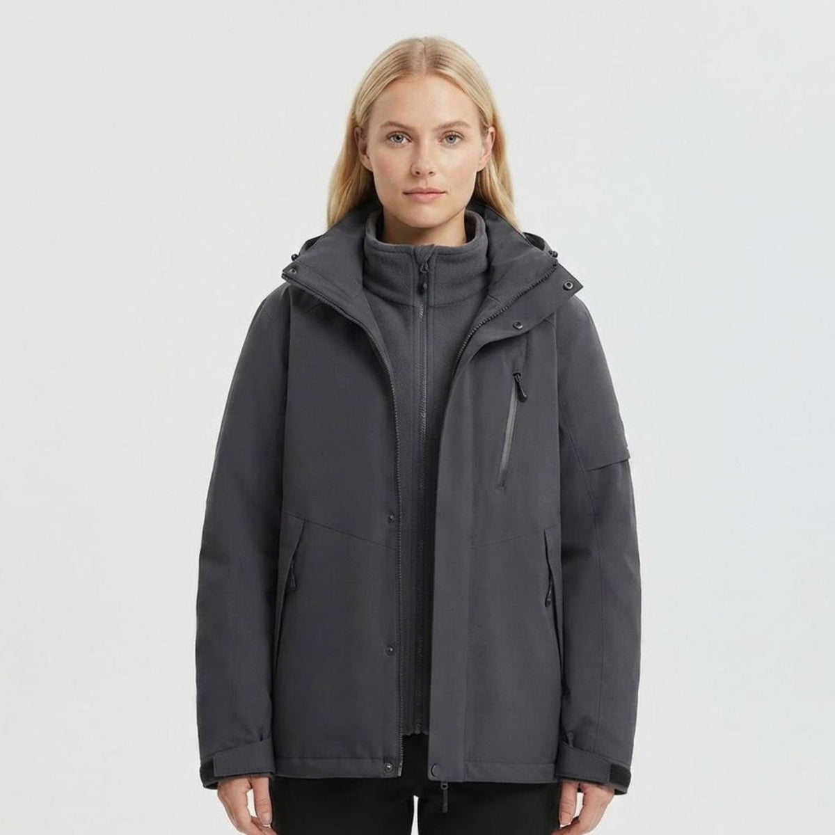 Women's Waterproof Hooded Relaxed-Fit Winter Jacket Fleece-Lined Collar - Black