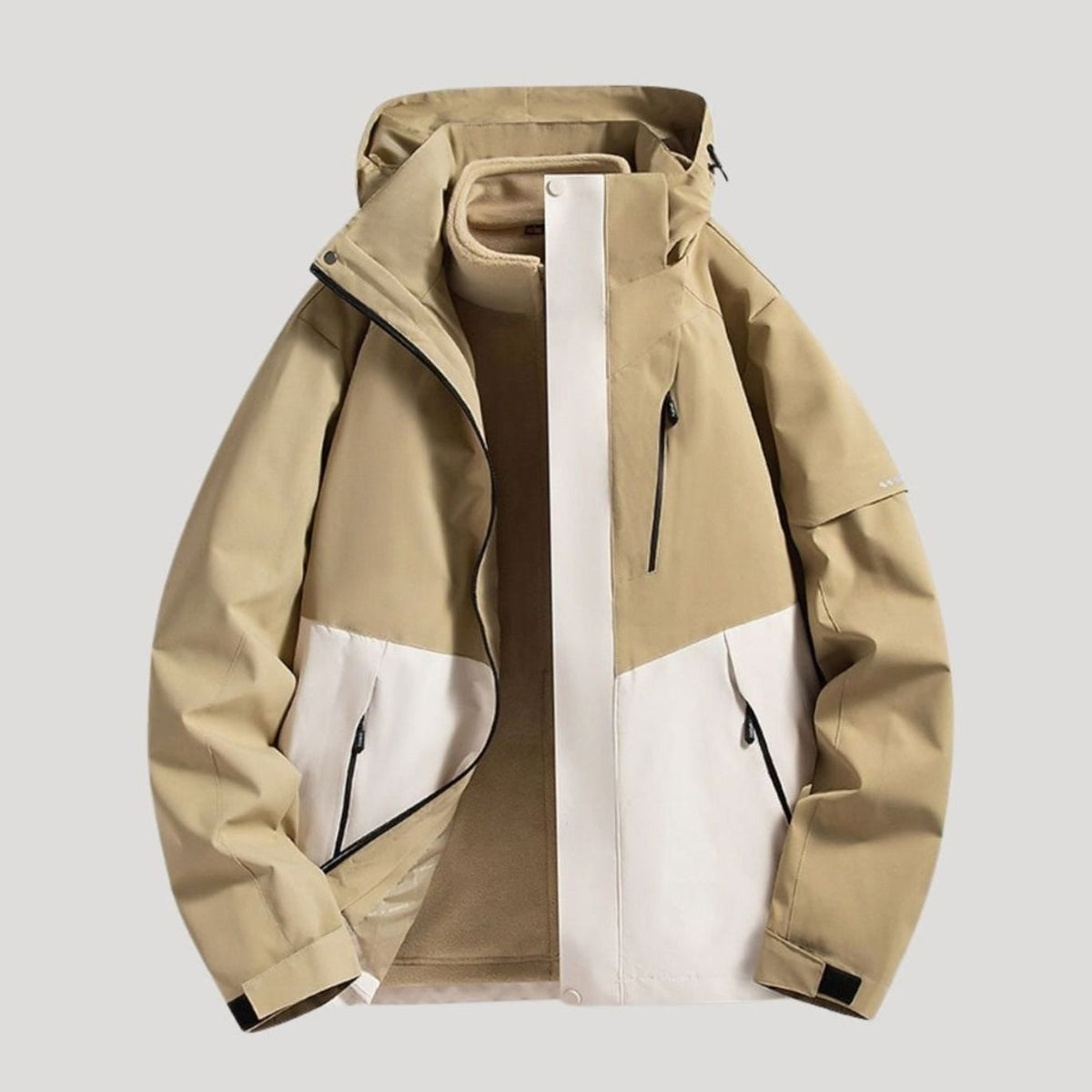 Women's Waterproof Hooded Relaxed-Fit Winter Jacket Fleece-Lined Collar - Beige
