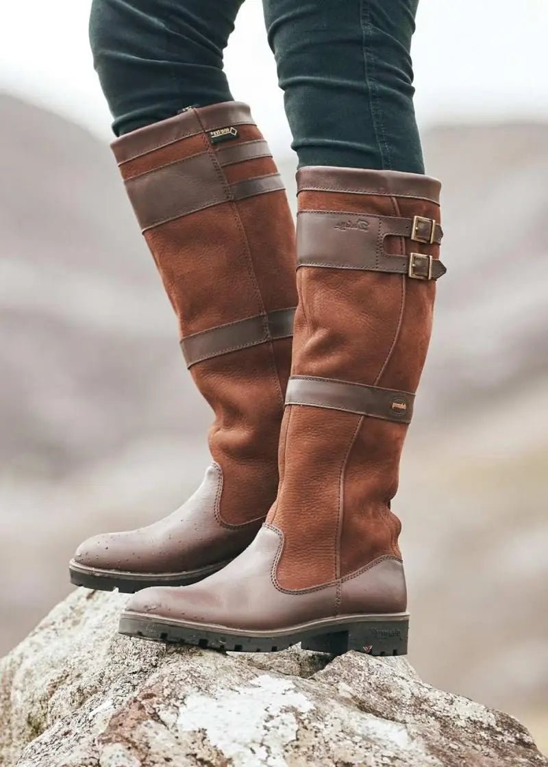 Women's Waterproof Knee High Boots Pull-On Country Style - Brown