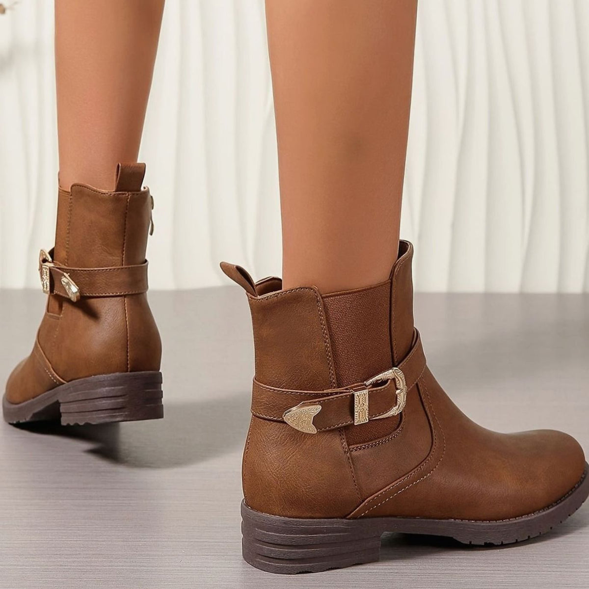 Women's Western-Buckle Block-Heel Chelsea Ankle Boots