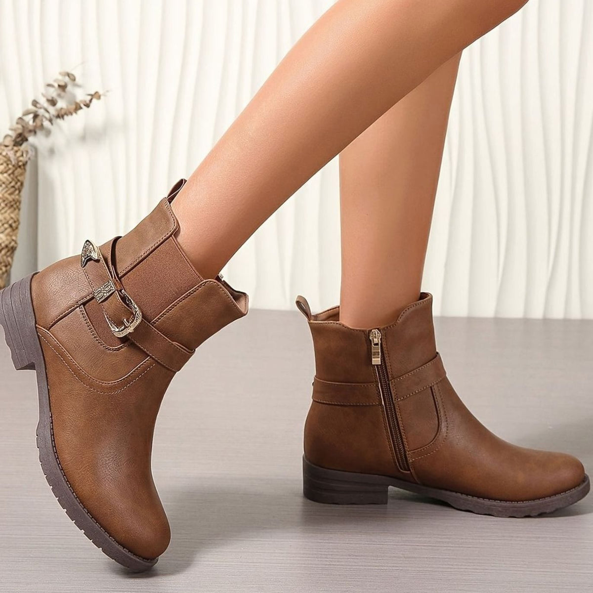 Women's Western-Buckle Block-Heel Chelsea Ankle Boots