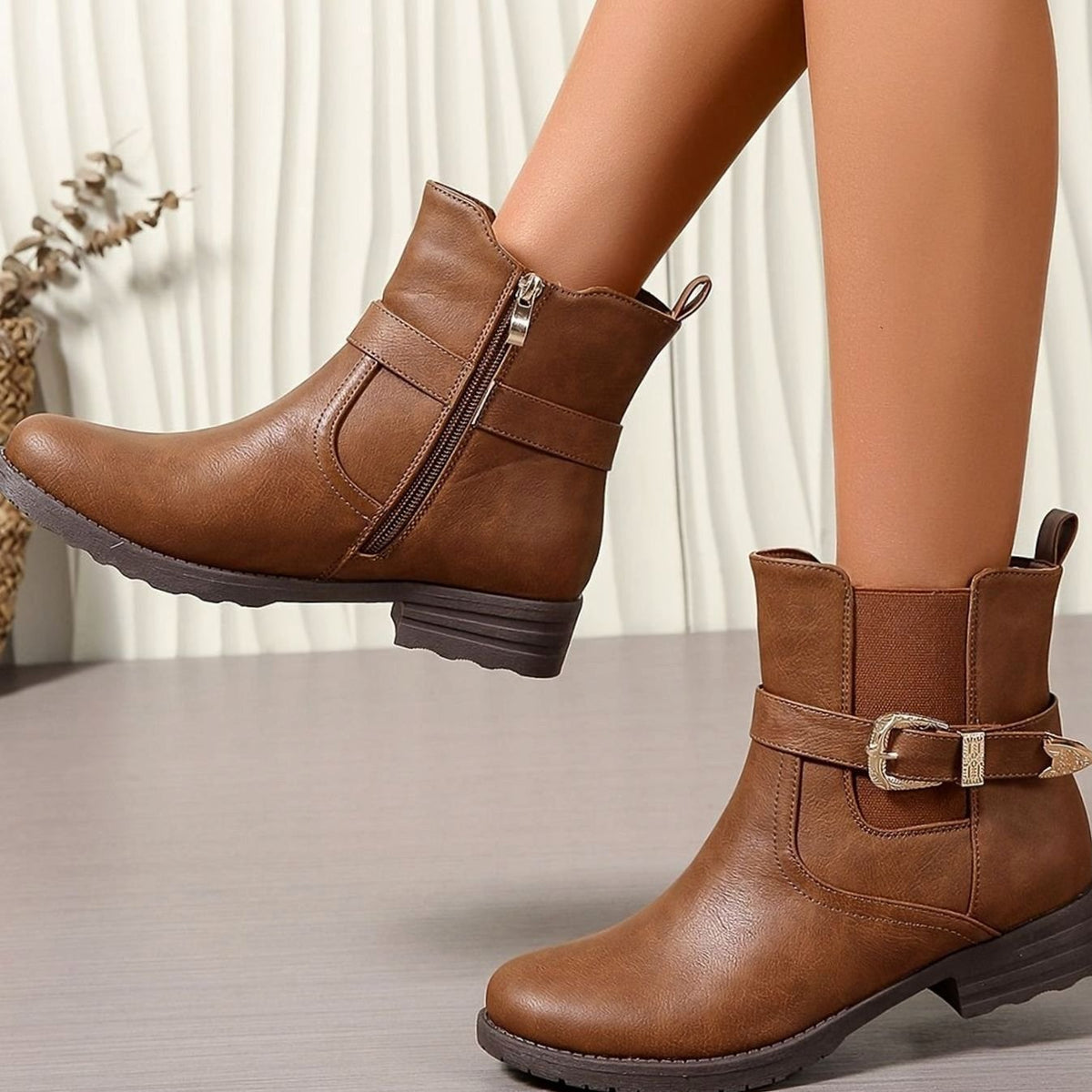 Women's Western-Buckle Block-Heel Chelsea Ankle Boots