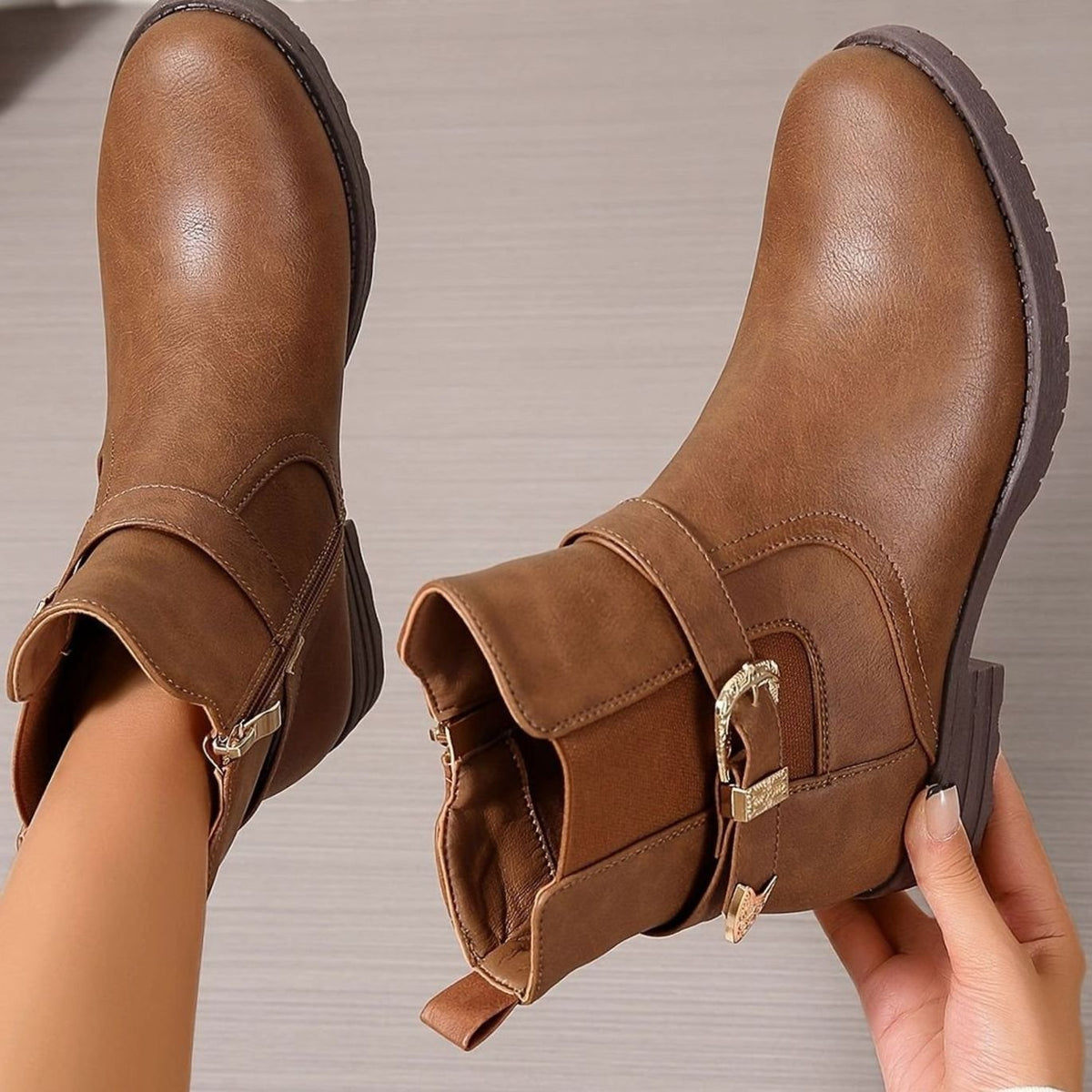 Women's Western-Buckle Block-Heel Chelsea Ankle Boots