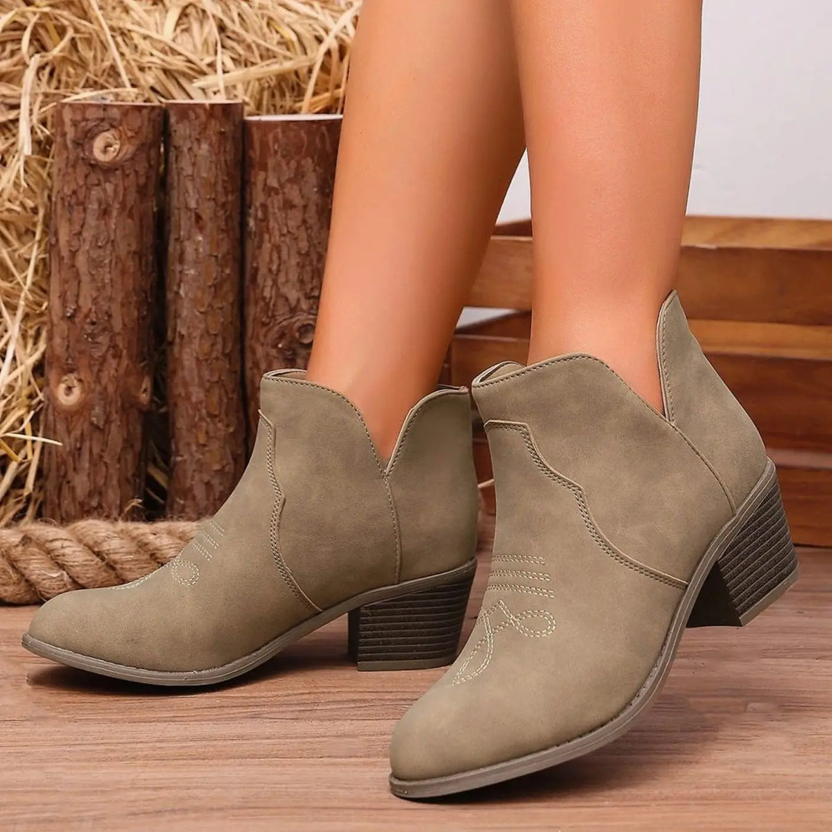 Women's Western-Embroidered Block-Heel Ankle Boots