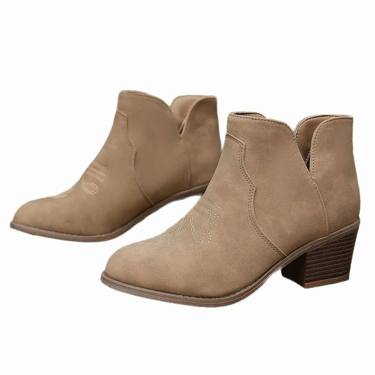 Women's Western-Embroidered Block-Heel Ankle Boots