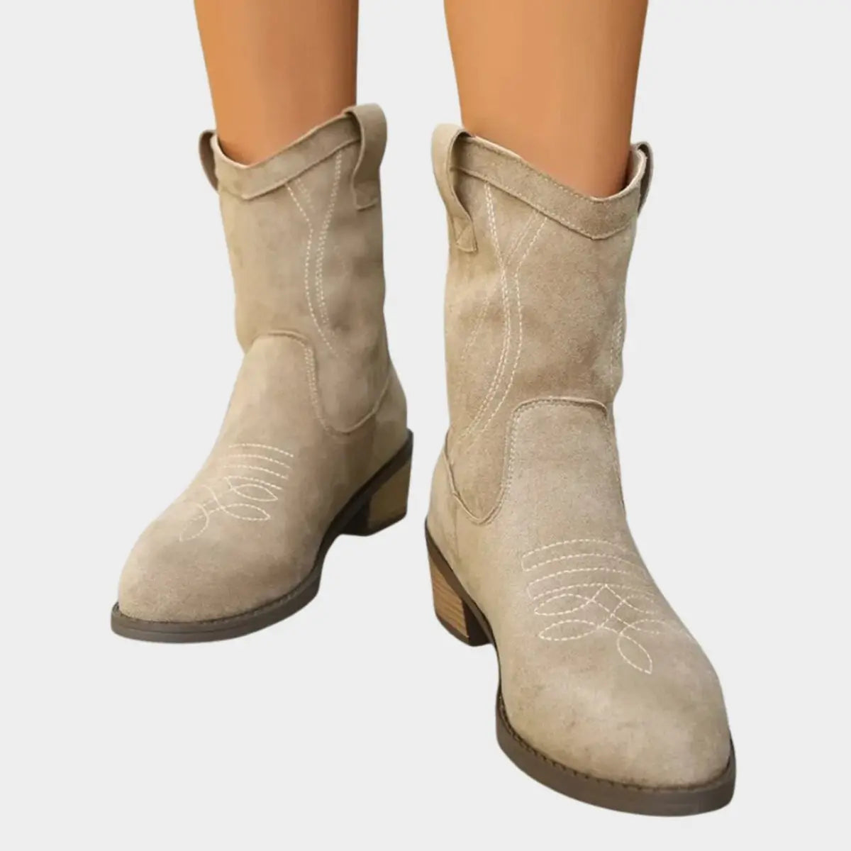 Women's Western-Stitch Suede-Look Cowboy Ankle Boots