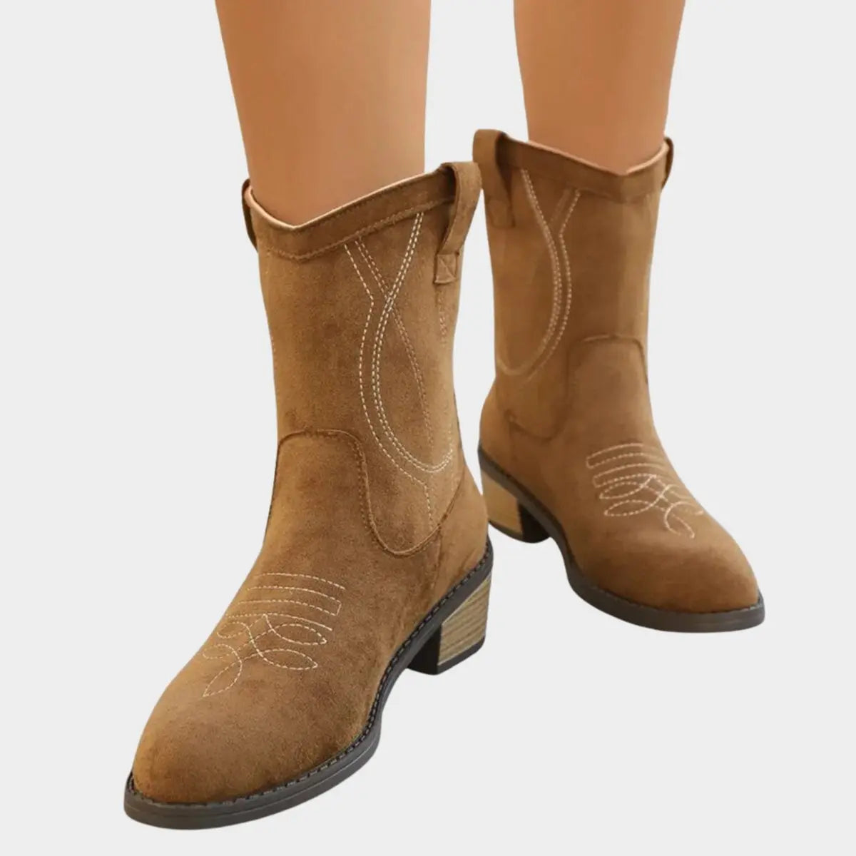 Women's Western-Stitch Suede-Look Cowboy Ankle Boots