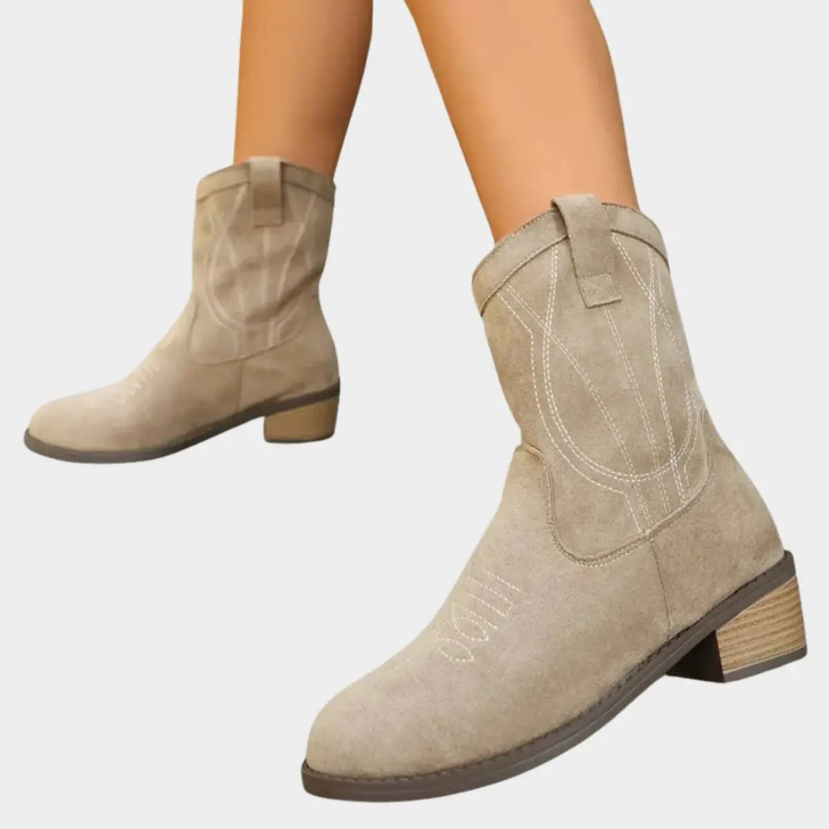 Women's Western-Stitch Suede-Look Cowboy Ankle Boots