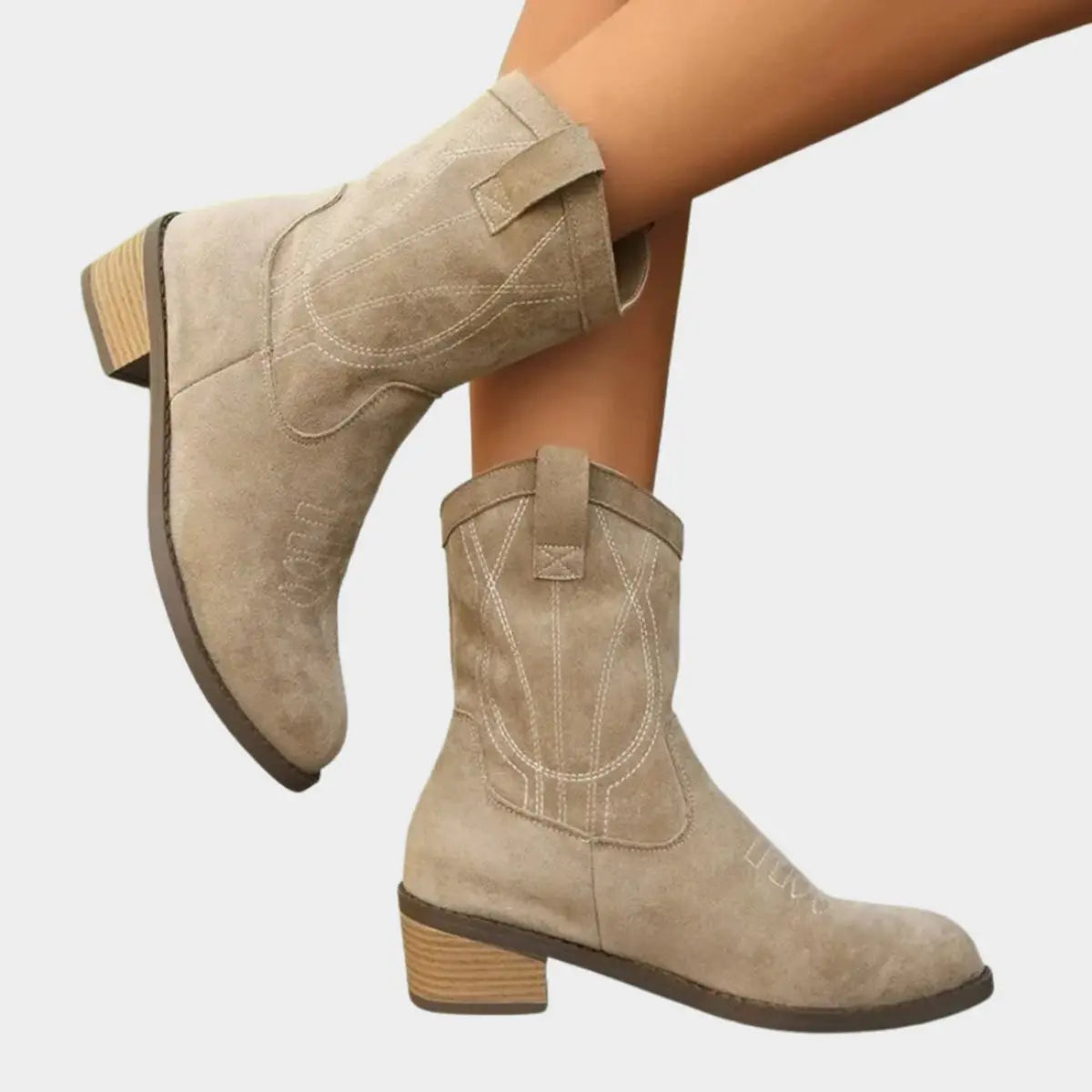 Women's Western-Stitch Suede-Look Cowboy Ankle Boots - Grey
