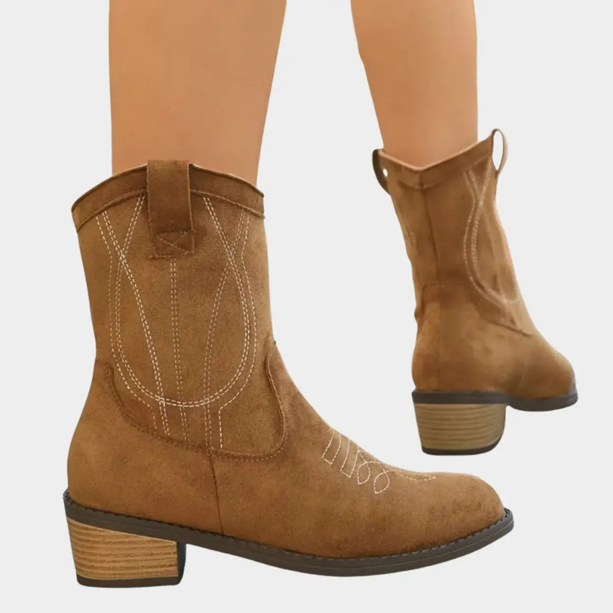 Women's Western-Stitch Suede-Look Cowboy Ankle Boots