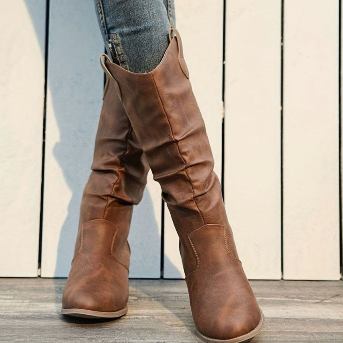 Women's Wide-Calf Pull-On Western Knee-High Boots