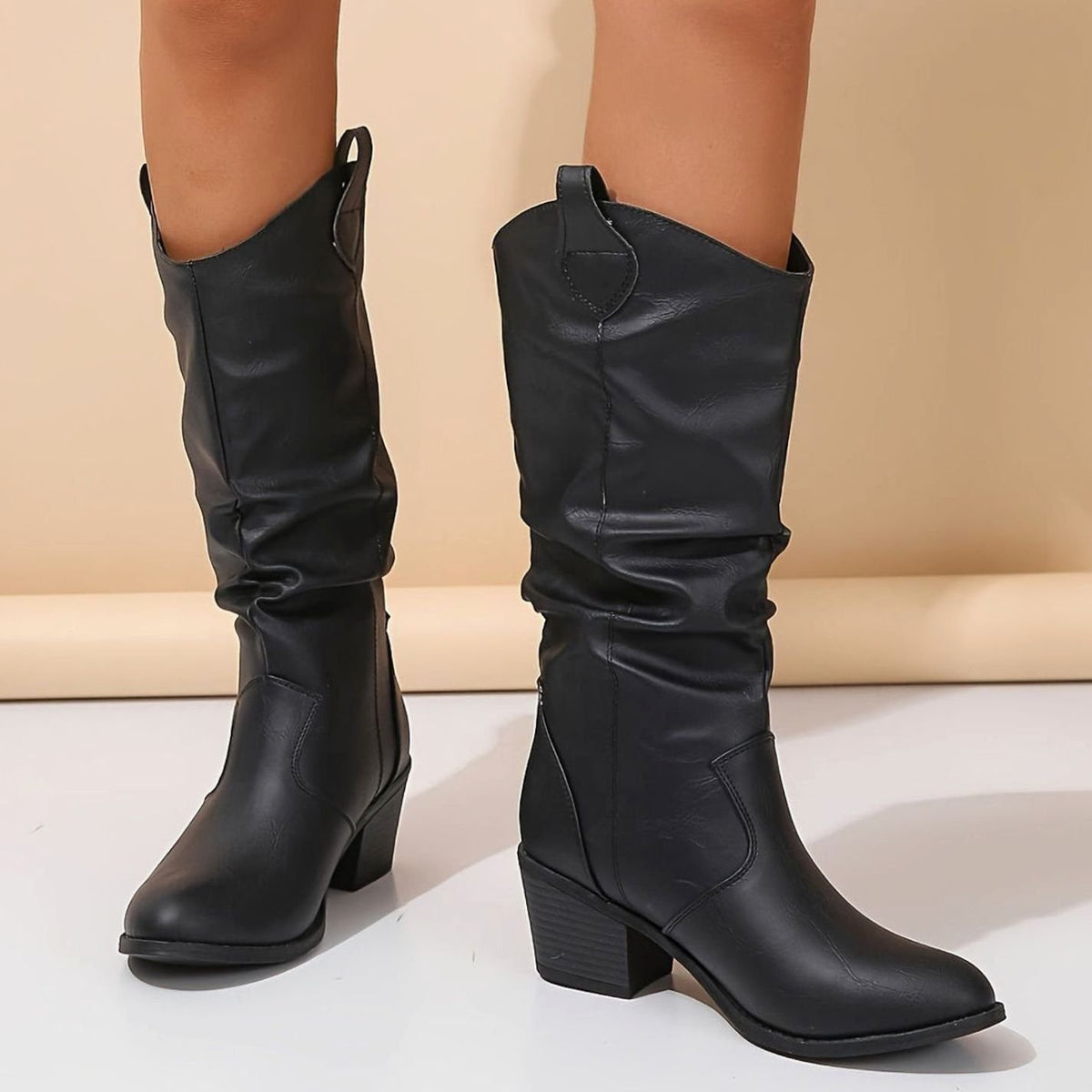 Women's Wide-Calf Pull-On Western Knee-High Boots