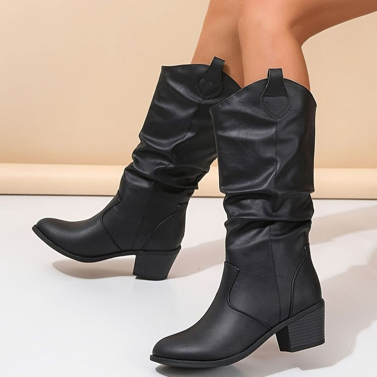 Women's Wide-Calf Pull-On Western Knee-High Boots