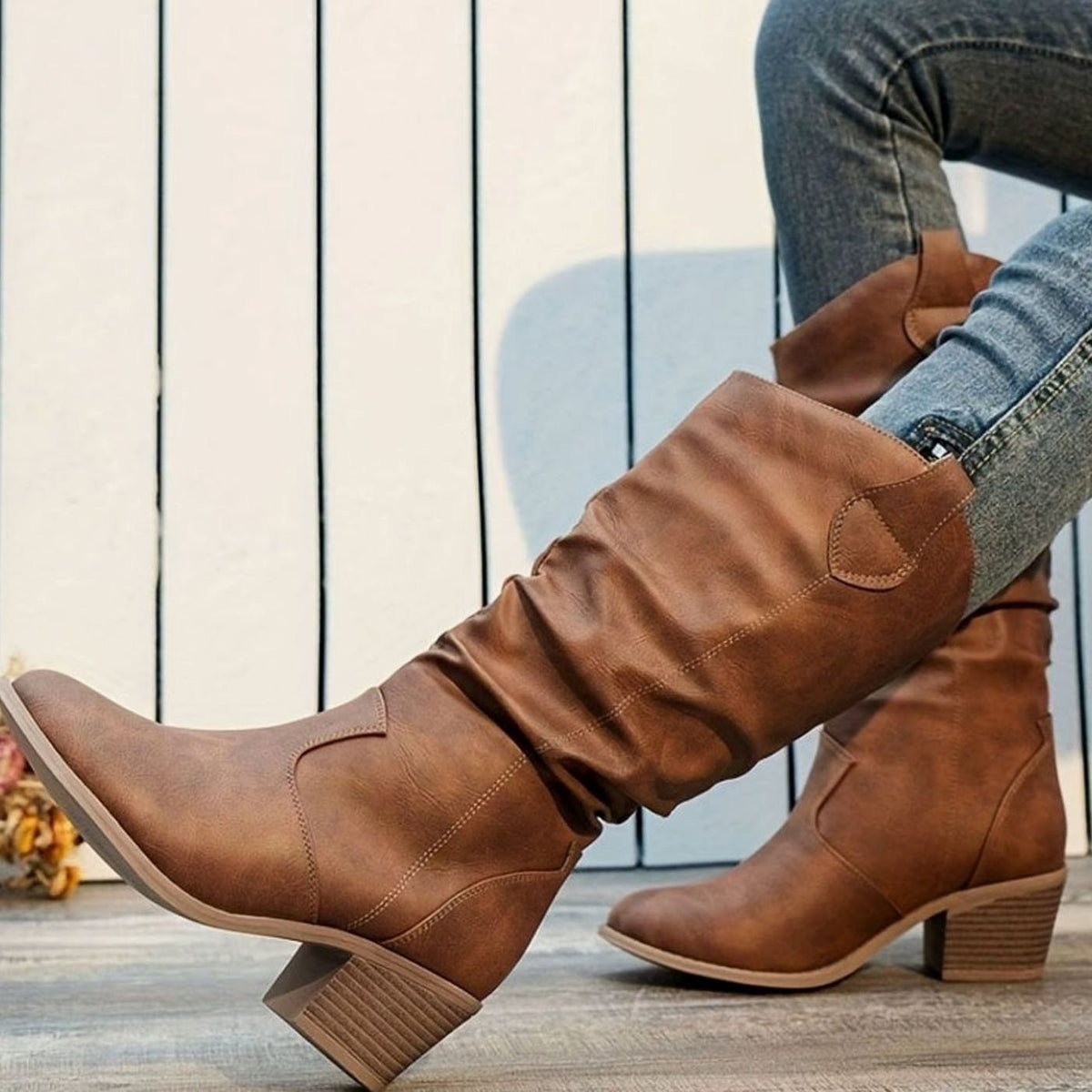 Women's Wide-Calf Pull-On Western Knee-High Boots