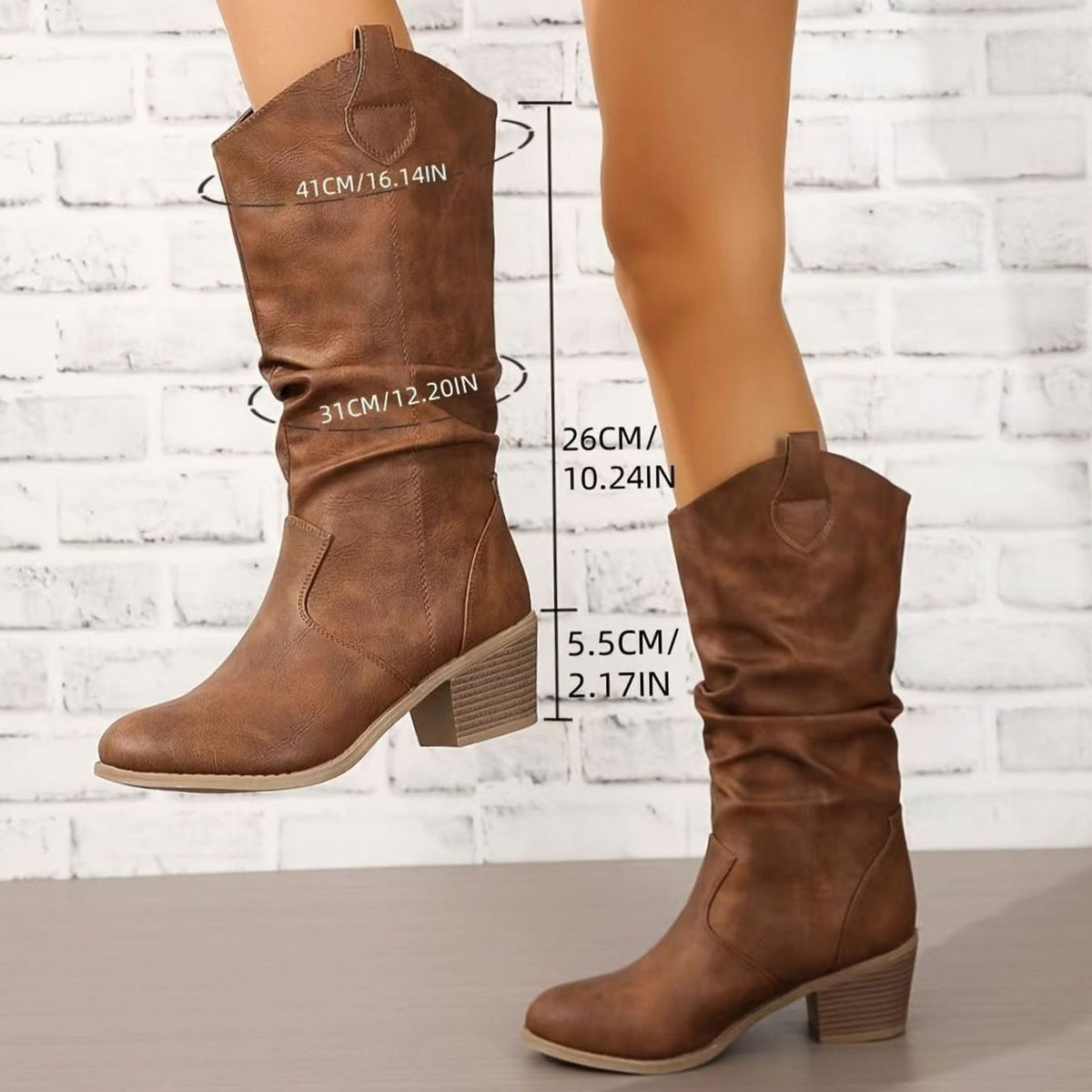 Women's Wide-Calf Pull-On Western Knee-High Boots - Light Brown