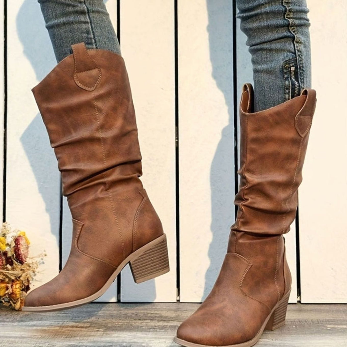 Women's Wide-Calf Pull-On Western Knee-High Boots