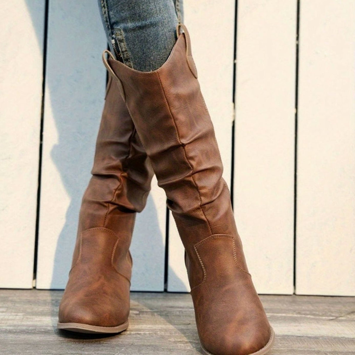 Women's Wide-Calf Pull-On Western Knee-High Boots
