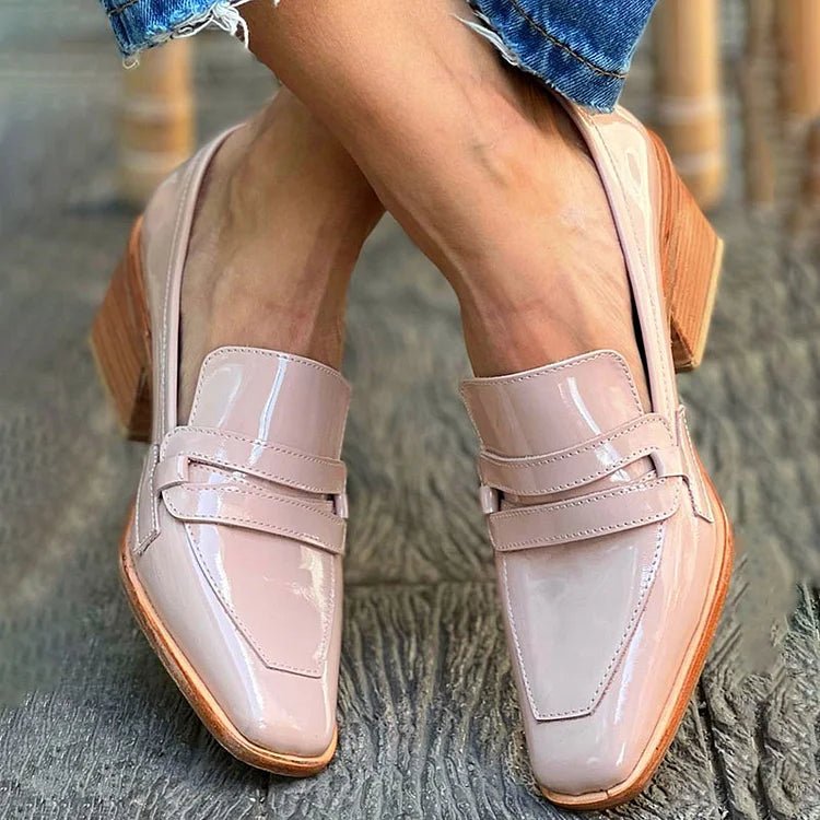 Women's Wide Heel Moccasins Glossy Finish