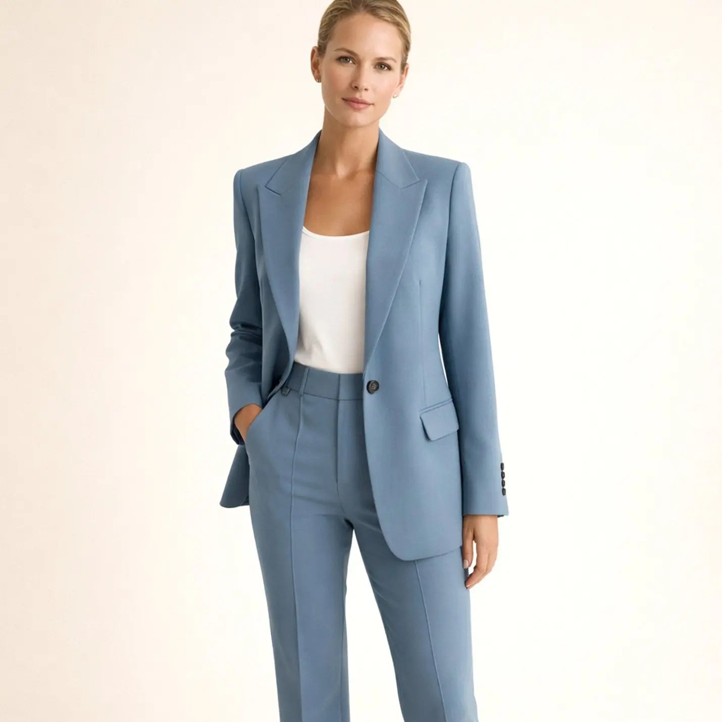 Women's Wide-Leg Tailored Blazer Trouser Suit Set - Navy Blue
