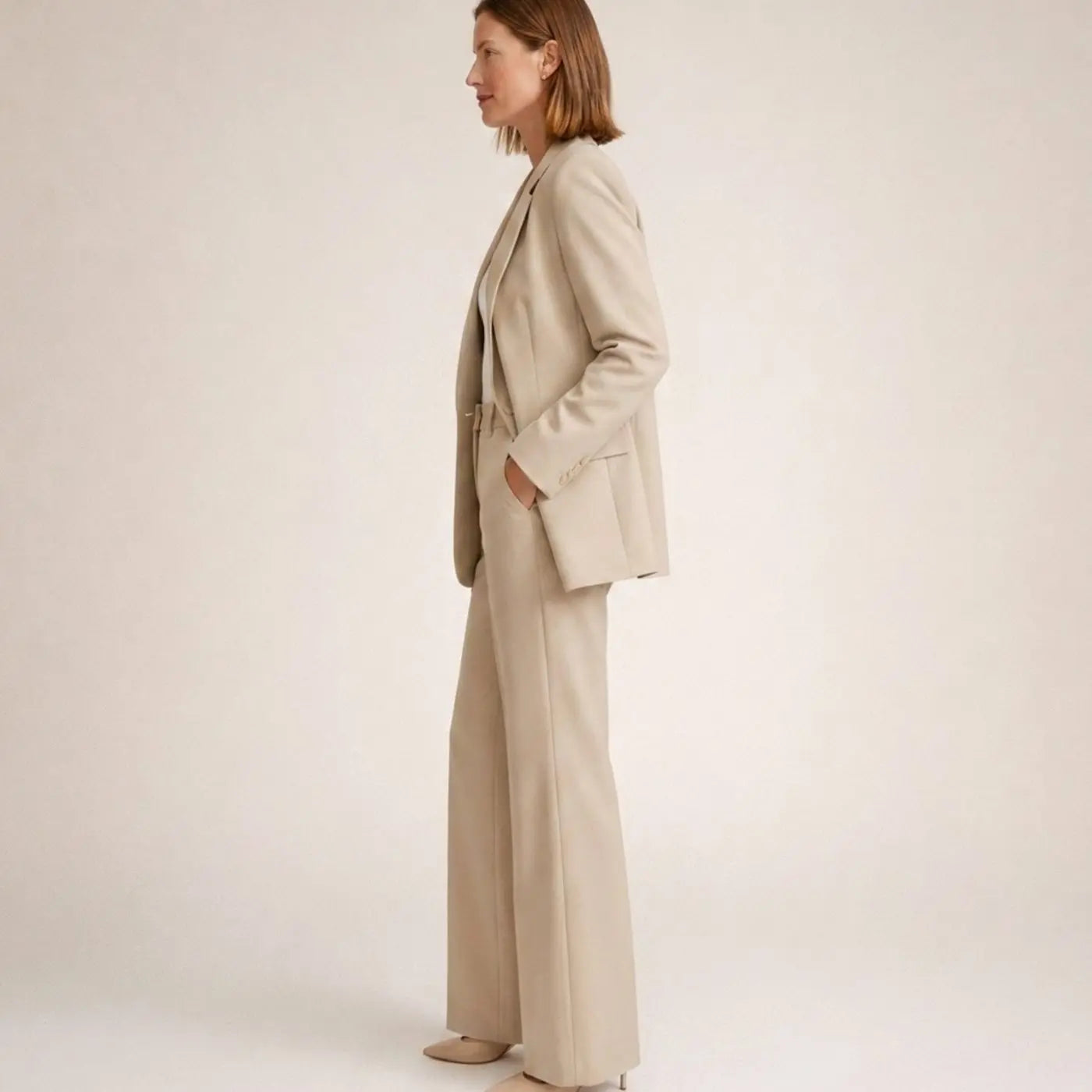 Women's Wide-Leg Tailored Blazer Trouser Suit Set