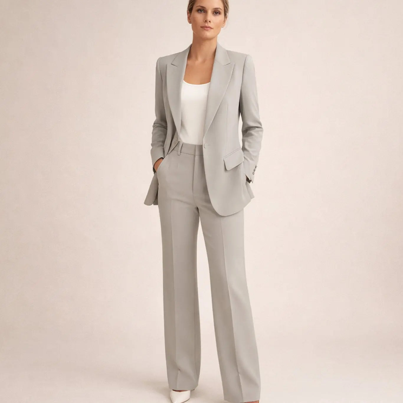 Women's Wide-Leg Tailored Blazer Trouser Suit Set - Grey